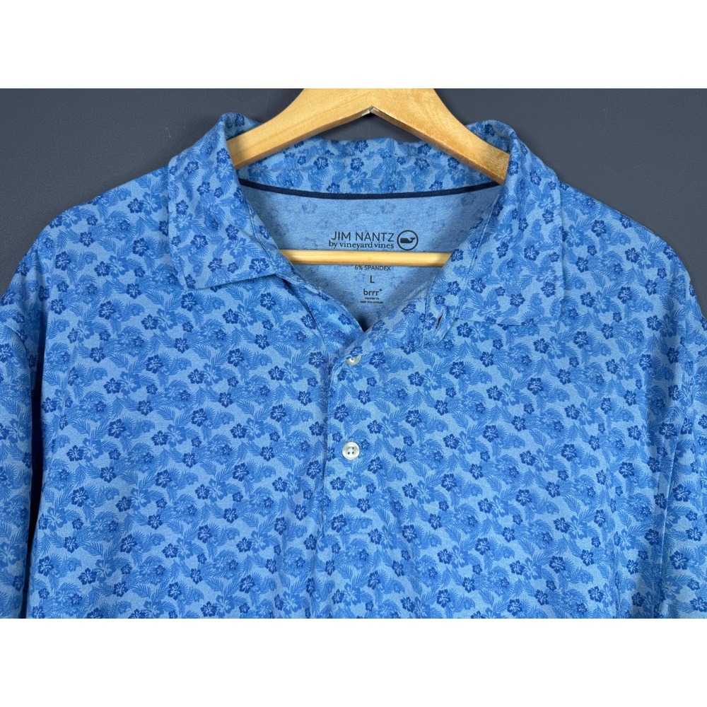 Vineyard Vines Jim Nantz Mens Large Blue Floral brrr Performance Polo Shirt